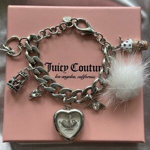 Juicy Couture Silver Charm Bracelet with Heart and Custom Pom-Pom